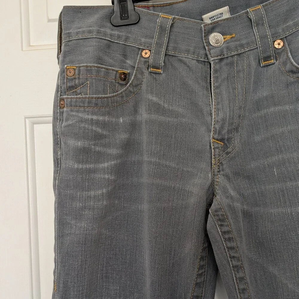 True Religion Men's Bobby Straight Relaxed Grey Crisp Wash Size 33